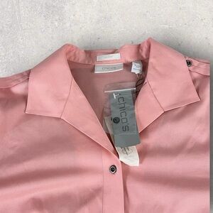 Size 2 Chicos No Iron Button Up Pink Blouse Long Sleeves